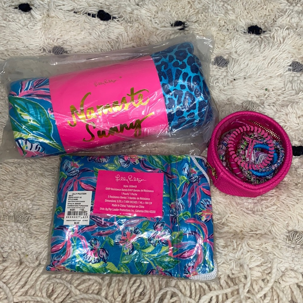 Lilly Pulitzer 3-Piece GWP Bundle: Towels, resistance bands, teleties